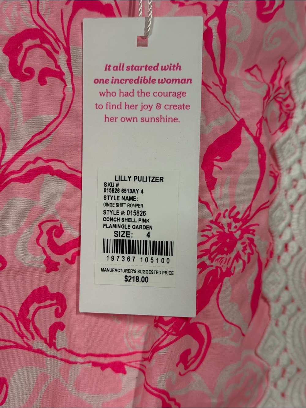Lilly Pulitzer Pink Flamingo Garden Floral Shift Romper with White Lace NWT - Picture 3 of 4